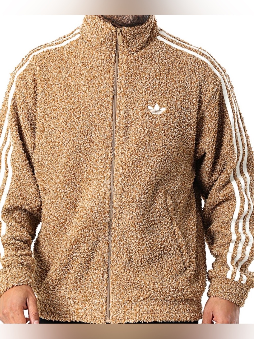 Adidas Originals Boucle Firebird TT Track Jacket Mens L Beige Full Zip KS5274